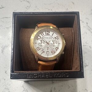 Michael Kors Gold-Tone Chronograph Watch with Tan Leather Strap